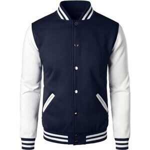 Man’s Varsity Baseball Jacket Cotton Blend Letterman Jackets Color  Navy